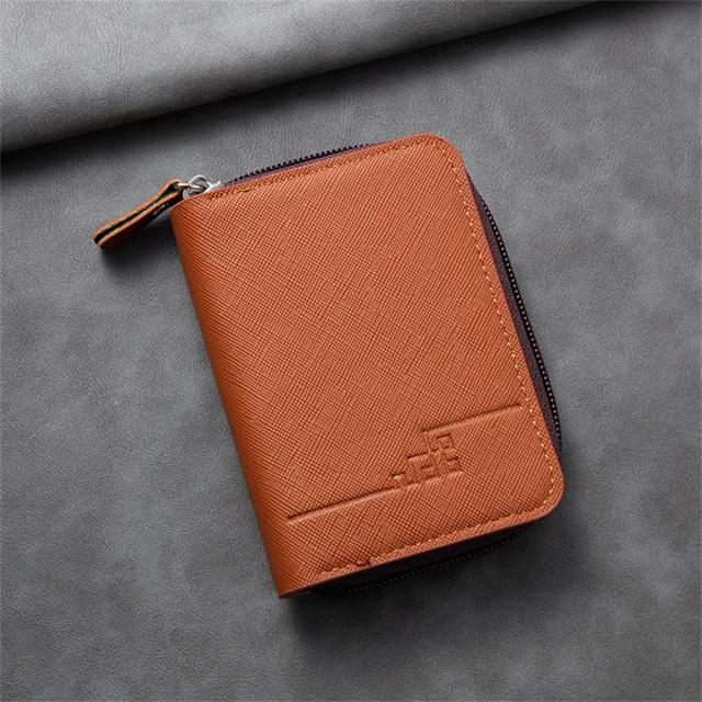Porta-cartão de couro PU masculino com zíper - Bolsa de crédito elegante para 2023