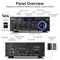 AK45 Pro Bluetooth 5.0 Amplificador Digital, Som Surround, Canal AMP 2.0, Max 820W, Alto-falante para Casa, Carro, Karaokê, USB, RCA, MIC - Image 4