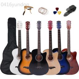 Kit de guitarra acústica de 38 polegadas, guitarra folk para iniciantes, crianças, 6 cordas, guitarra de viagem, preto, azul, branco, madeira, marrom, agt16 - Image 2