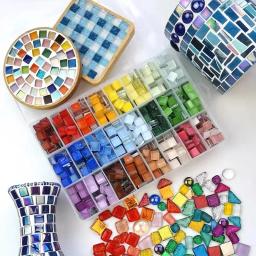 50 peças de mosaico de vidro colorido 1cm quadrado crianças artesanato mosaico material multi-cor diy várias cores para artes e ofícios h - Image 2