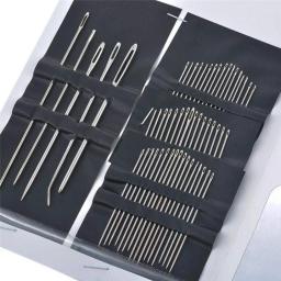 Agulhas de aço inoxidável mão Swing conjunto com Threader, ferramentas de bordado multi-sized, agulha de costura artesanal doméstica, Big Eye, 55pcs - Image 1