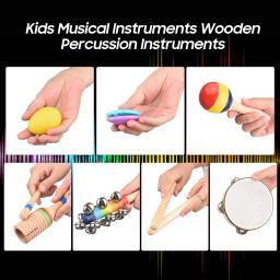 Instrumentos musicais Brinquedos com bolsa para crianças, instrumentos coloridos de percussão de madeira, presentes para educação infantil, 13 peças - Image 3