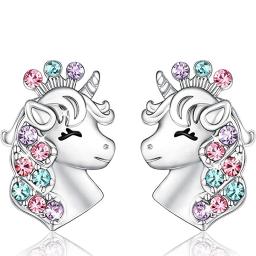 Moda colorido unicórnio gato coração arco-íris parafuso prisioneiro brincos para mulher gilrs colorido zircon brincos jóias accessoriesngs - Image 5