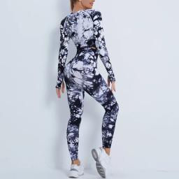 Tie Dye Seamless Gym Leggings para mulheres, camiseta de manga longa, roupas de ginástica esportiva, calças running, tops elásticos de ioga, calças de treino - Image 1
