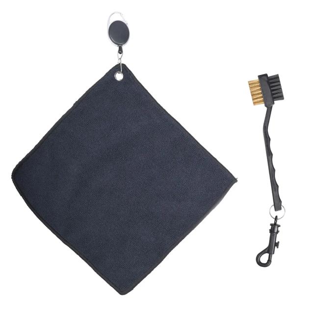 Toalha de Microfibra Quadrada para Golf com Gancho Prático e Escova Dupla Face - 25x25cm