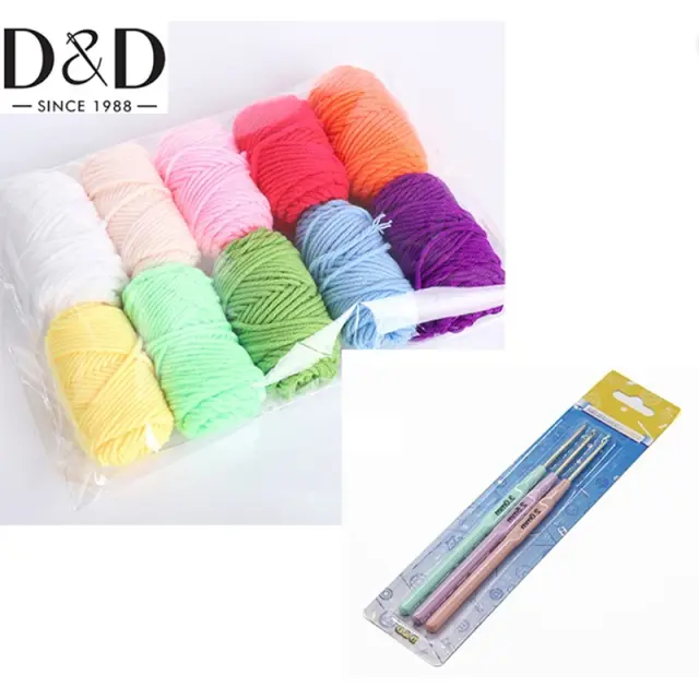 Ferramentas de Lã Artesanal DIY: 10 Fios Coloridos e 3 Crochets Criativos em Conjunto – 13 Peças Essenciais para Sua Criatividade