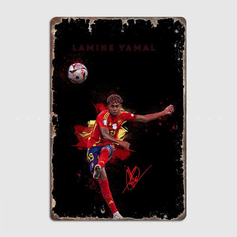 Lamine Yamal Futebol Esporte Jogador Pôsteres, Sinal De Metal, Decoração Da Parede De Estanho Personalizado, Club Garage Drawing Room Decor, Decoração De Casa Do Vintage - Image 1