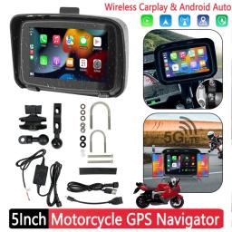 Navegador GPS para motocicleta, Carplay sem fio, IPX7 impermeável, 5 "Touch Screen, Android Auto Monitor - Image 1