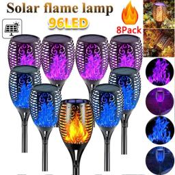 1/2/4/6/8 pces 12/96led solar chama tocha luzes cintilação luz à prova dwaterproof água jardim decoração gramado ao ar livre caminho quintal pátio lâmpadas - Image 1