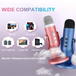 Haomuren usb condensador podcast microfone com botão de toque-mudo, profissional gamer microfone azul para gravação de computador streaming reunião - Image 6