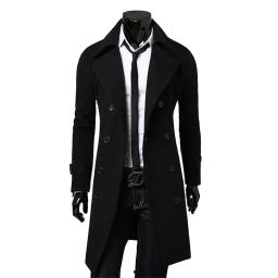 Casaco longo trespassado masculino, jaqueta de outono, cor sólida, auto-cultivo, alta qualidade, marca de moda - Image 2