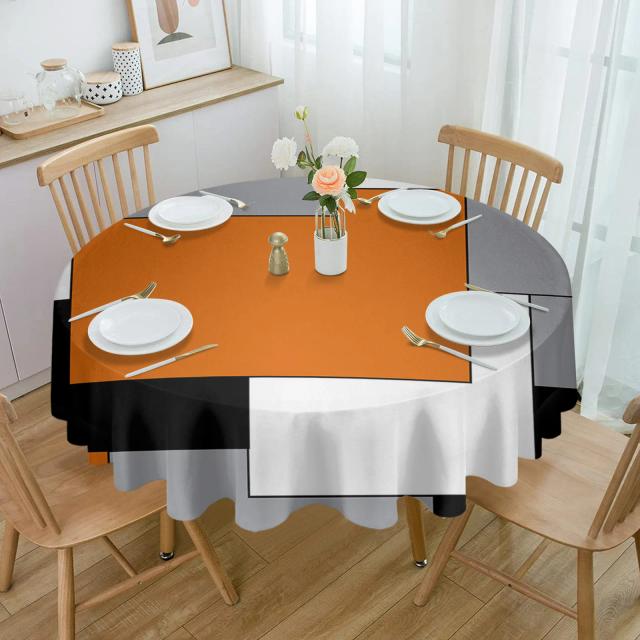Toalha de Mesa Redonda Impermeável com Arte Fluida e Textura Abstrata em Laranja para Jantares e Casamentos