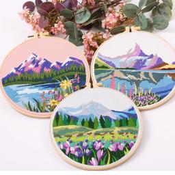 Cenário Bordado Kits para Adultos, Paisagem Bordados, Padrão Estampado, Montanhas e Lago, Cross Stitch Kits - Image 6
