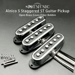 Alnico-captador de guitarra elétrica, estilo ST 5 escalonado, tampa de latão aberta, bobina de fibra, captador ST, cromo vintage - Image 1