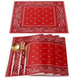 Bandana Red Table Mat para Mesa de Jantar, Acessórios de cozinha, Linens Placemat, Tea Coaster Pads, 4 Pcs, 6Pcs Set - Image 1