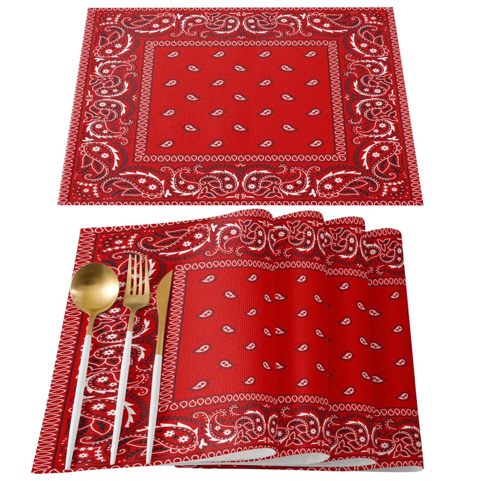 Bandana Red Table Mat para Mesa de Jantar, Acessórios de cozinha, Linens Placemat, Tea Coaster Pads, 4 Pcs, 6Pcs Set - Image 1