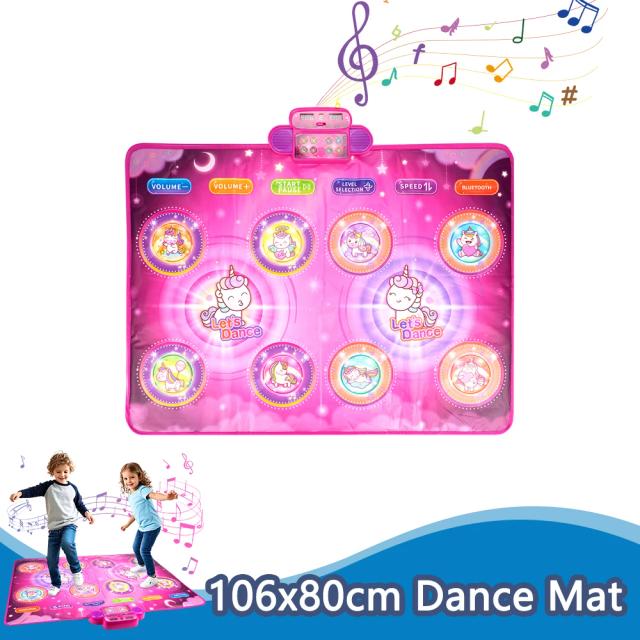 Tapete de Dança Eletrônico Infantil 106x80cm Bluetooth Luzes LED 2 Jogadores