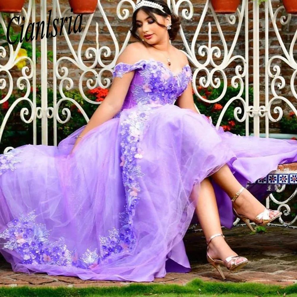 Lindo lilás quinceanera vestidos para 15 ano 2022 vestido de baile querida fora do ombro longo vestido de festa para a menina - Image 1