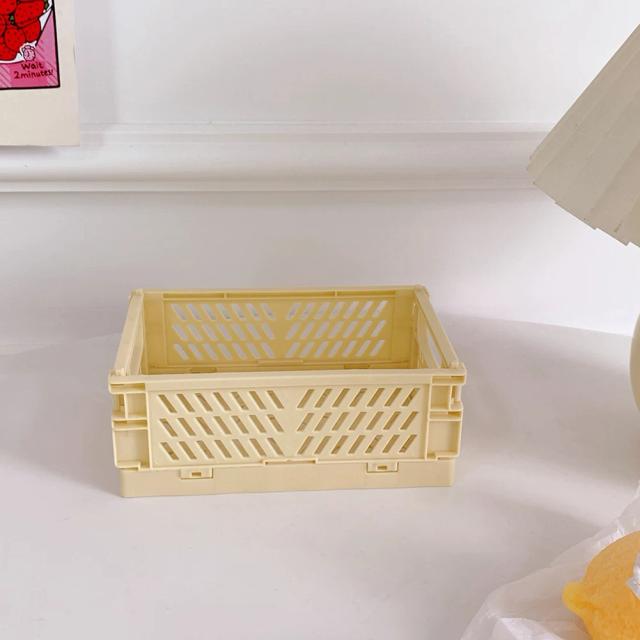 Caixa de Armazenamento Dobrável de Plástico: Cesta Empilhável para Maquiagem, Brincos e Brinquedos 