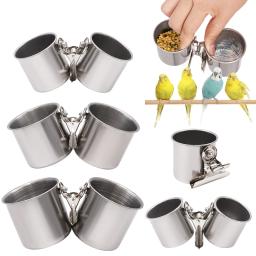 Copos duplos de alimentação de pássaros em aço inoxidável Papagaio gaiola Stand, Bird Feeder Box, Copos de papagaio Recipiente para comida e água - Image 6
