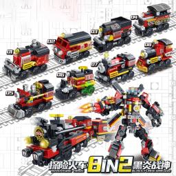 Blocos de construção de locomotivas a vapor para crianças, deformação robótica, City Retro Train, locomotiva elétrica Brick, Toy Gifts, 8 em 2, 813pcs - Image 2
