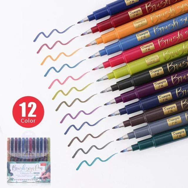 Set de canetas caligráficas para iniciantes - 12 marcadores pinceis coloridos para lettering, desenho e journaling