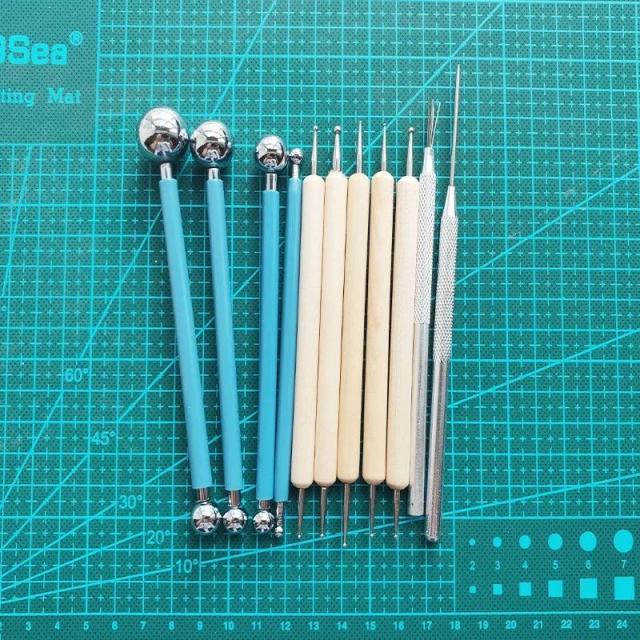 Conjunto de Ferramentas de Modelagem e Escultura Art Ball Stylus para Cerâmica Fria - 11 Peças para Pontilhado e Dry Air, Ideal para Crianças
