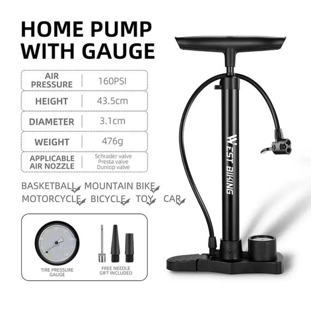 Bomba Portátil de Aço Inoxidável para Bicicletas com Válvula Presta - Acessório Ideal para Mountain e Road Bike até 160 PSI