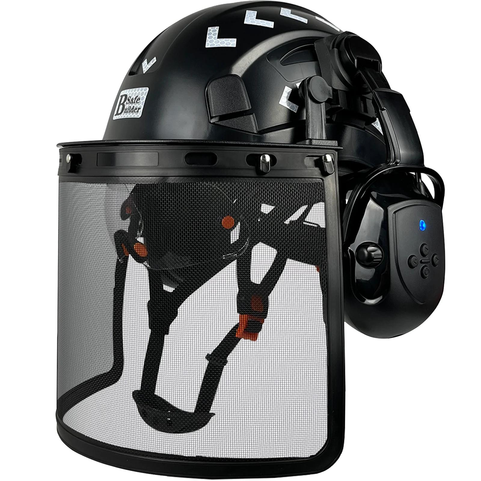 Segurança ventilada Hard Hats com viseira Bluetooth, orelha regalos, escudo facial, silvicultura, motosserra, trabalho em árvore, ao ar livre, ANSI Z89.1 - Image 1