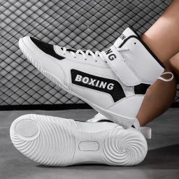 Sapatos de luta alta para homens, tênis de treino masculino, tênis de boxe profissional, tamanho grande, branco e preto - Image 6