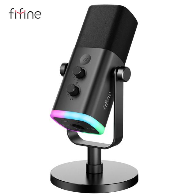 Microfone Dinâmico Fifine USB/XLR com Controle RGB e Mudo, Ideal para Gravação de Jogos e Streaming no PC