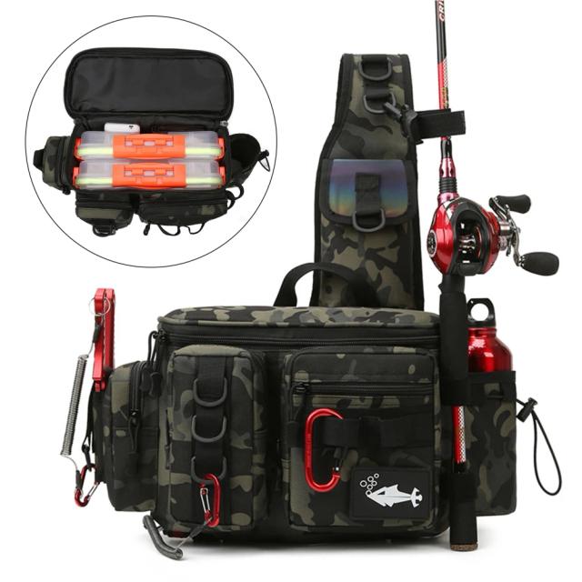 Bolsa de Pesca Multifuncional com Ombro Único, Impermeável e Armazenamento para Iscas e Equipamentos