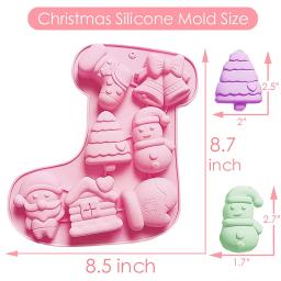 2pcs Moldes de silicone de Natal Moldes para bolos de chocolate e doces de Natal Boneco de neve Árvore do Pai Natal Moldes para pastelaria com pincel - Image 2