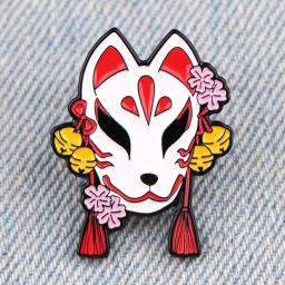 Broche de esmalte para mulheres, máscara de raposa japonesa, gato Sakura, emblemas na mochila, acessórios de vestuário - Image 4