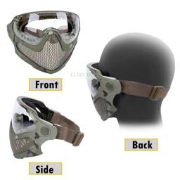 Máscara tática facial completa paintball airsoft cs tiro malha de aço respirável cabeça protetora capacete usando máscaras equipamentos caça - Image 5