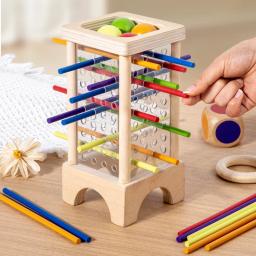 Jogo de tabuleiro de vara de madeira interação pai filho montessori brinquedos de madeira, jogo de cilindro acrílico de 4 lados, jogo de seleção de vara - Image 4