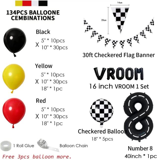 Balões e Decorações de Carro de Corrida para Aniversário Infantil - Kit Temático Vroom para Meninos