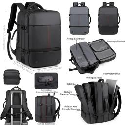 Mochila masculina expansível compressão a vácuo viagem de negócios de curta distância grande capacidade separação seca e molhada mochila multifuncional de negócios - Image 1