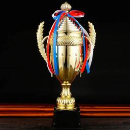 Grande Troféu De Ouro Copa Troféu Personalizado Fita Colorida Prêmio De Ouro Para Torneios Esportivos Competições Soccer Football League Match - Image 1