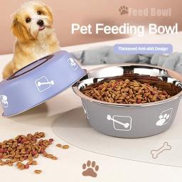Tigela de comida para animais de estimação em aço inoxidável, Alimentador de água antiderrapante espessada dupla camada, Bacia universal para cães e gatos - Image 2