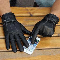 Luvas de couro falso touch screen para homens, impermeável, à prova de vento, frio, snowboard, motocicleta, equitação, condução, inverno - Image 1