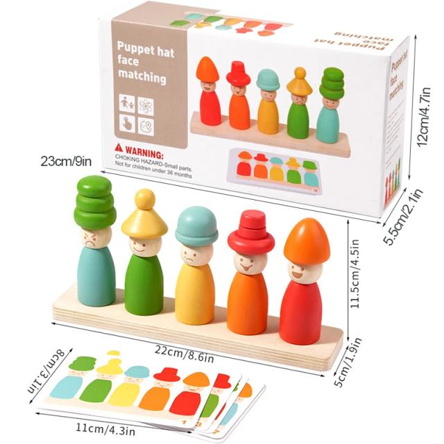 Brinquedo Montessori Jogo de Combinação de Rosto de Chapéu de Fantoche Madeira 300g