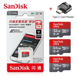 Cartão de memória sanisk a1 original, 256gb 128gb 100mb/s 64gb 32gb, cartão micro sd classe 10 UHS-1 flash microsd tf + leitor de cartão tipo-c - Image 1