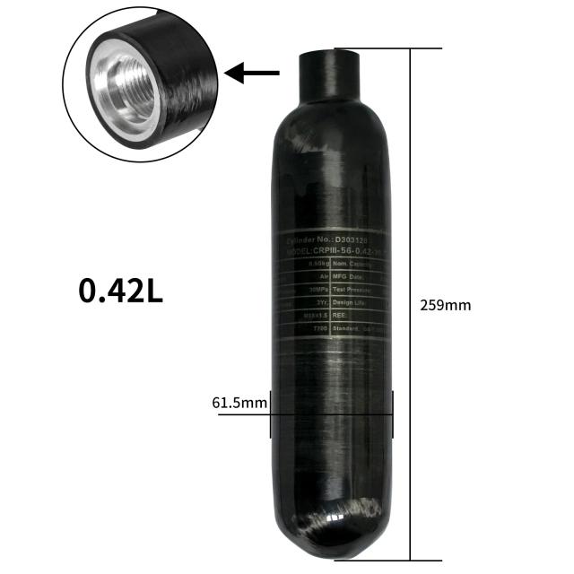 Cilindro de Fibra de Carbono para Mergulho 4500psi 300bar 30mpa 0,36l e 0,42l com Conexão M18x1,5