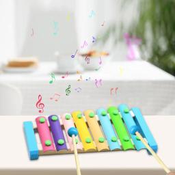 Instrumento de Percussão Xilofone para Iniciantes, 8 Notas, Madeira com 2 Marretas, Chaves Coloridas, Pequenas - Image 2
