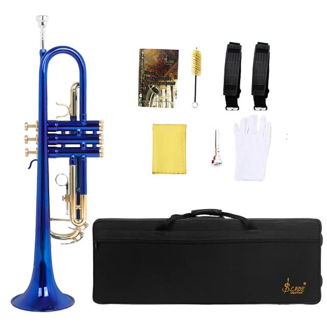 Trompete Profissional SLAD B-flat com Corpo de Bronze e Chave Colorida - Ideal para Prática em Preto, Vermelho e Azul