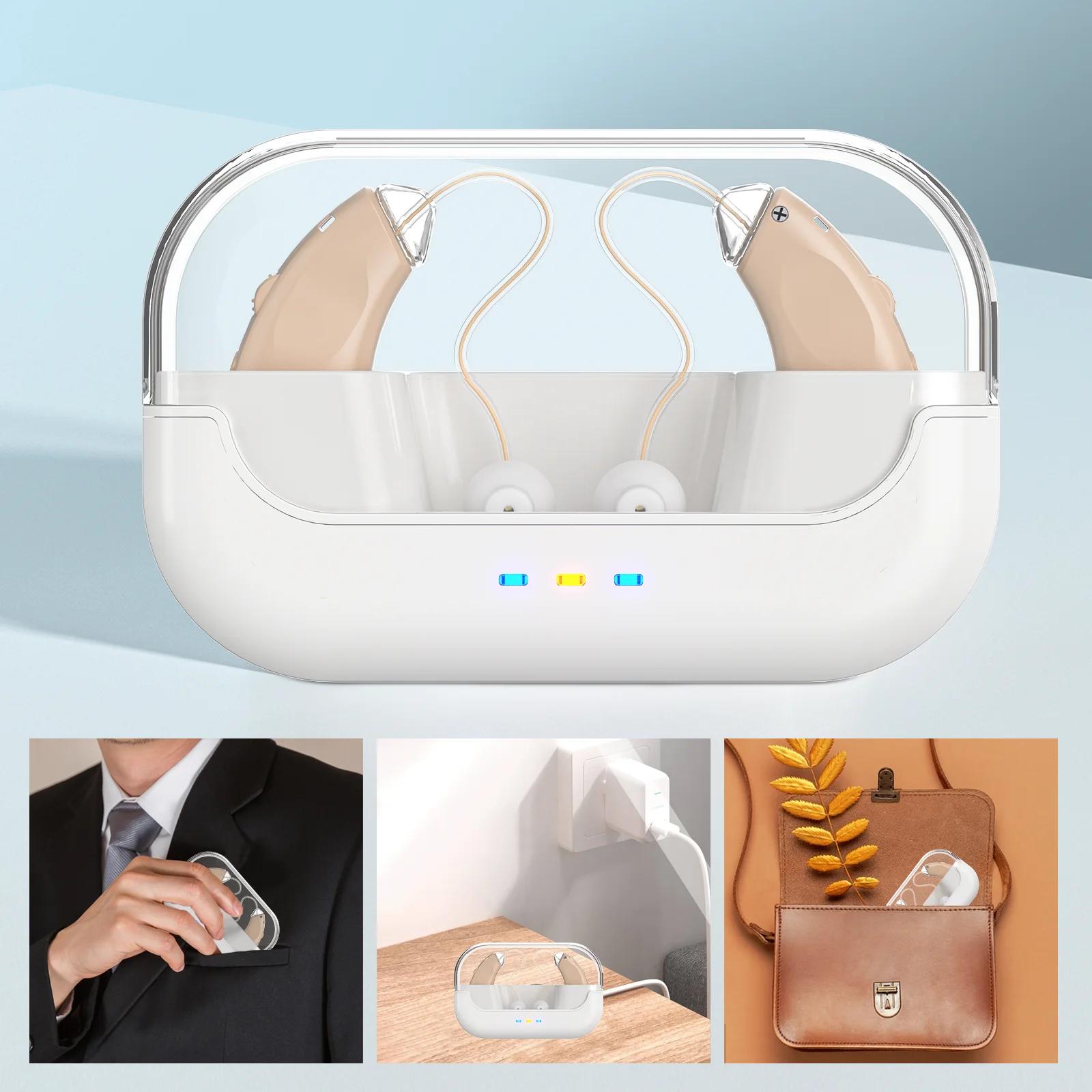 Aparelho auditivo recarregável digital com estojo de carregamento, redução de ruído, perda auditiva BTE, amplificador para idosos, 8 canais, mais novo, 2024 - Image 1