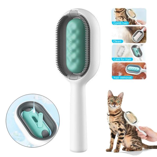 Escova Dupla Face para Grooming de Gatos e Cães com Tanque de Água - Massagem e Limpeza Eficientes para Pet Supplies