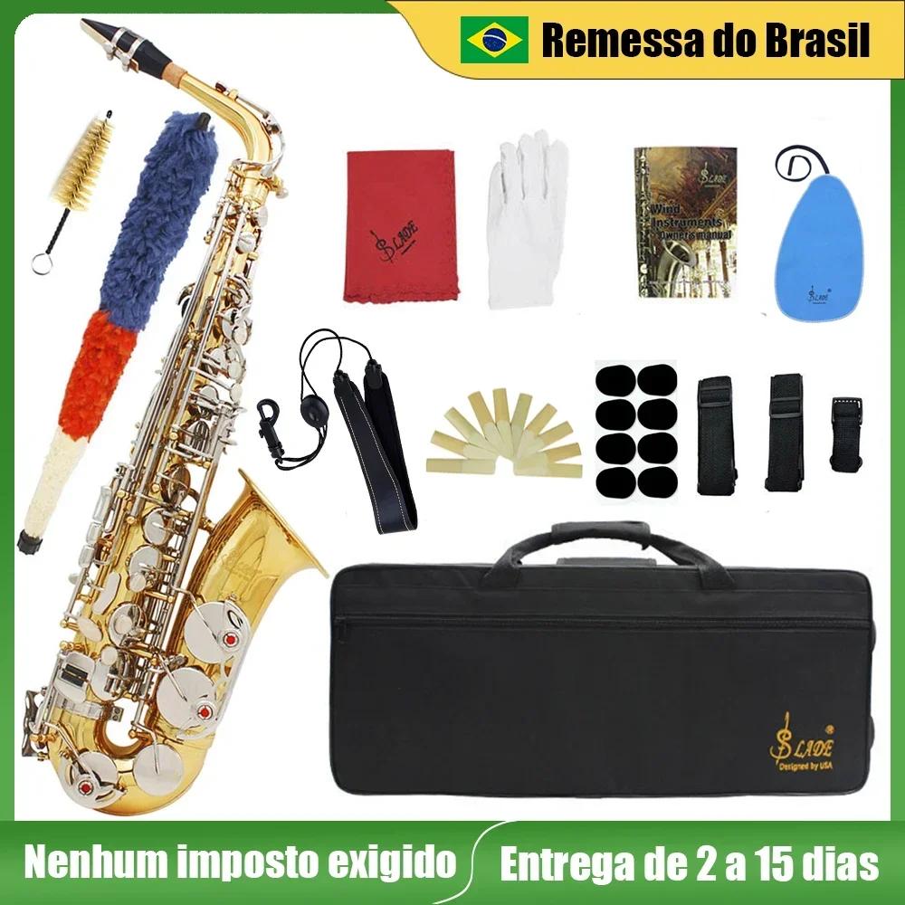SLADE-Saxofone Alto com Case, Profissional Sax Eb, E Corpo Latão Plano, Instrumento de Sopros, Reed, Sax Peças e Acessórios - Image 1