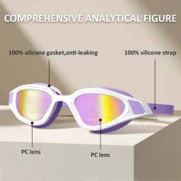 Óculos de natação anti-UV para adultos profissionais 180 °   Óculos de natação de silicone ajustáveis com lente HD antiembaçante galvanizada panorâmica - Image 4